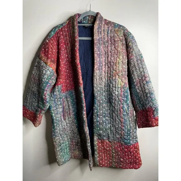 Anthropologie Neeru Kumar Stitched Sharona Quilted Blanket Kimono Jacket Size L - Picture 5 of 9